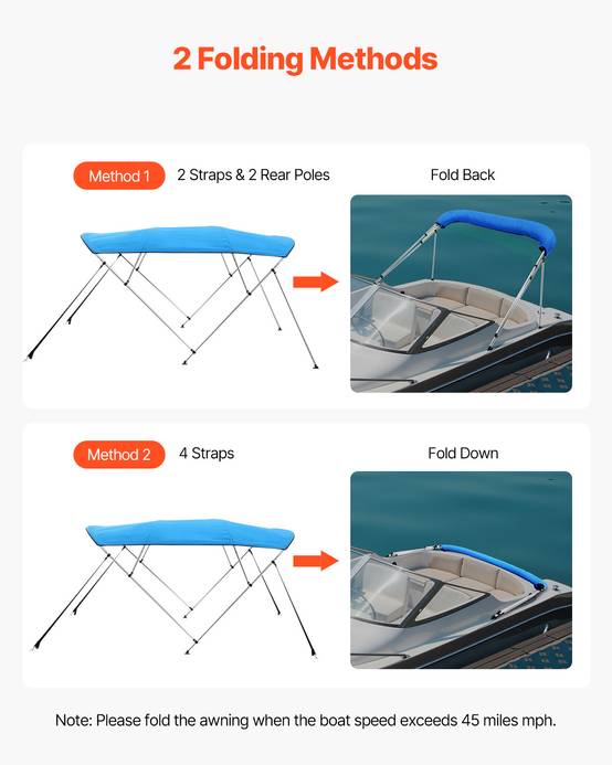 VEVOR Bimini bateau taud de soleil 4 arceaux 170-182 cm polyester Bleu Pacifique - Image 4