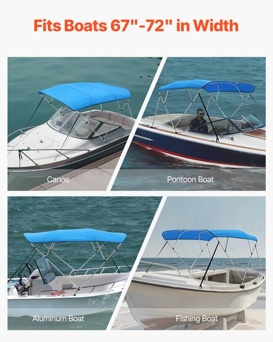 VEVOR Bimini bateau taud de soleil 4 arceaux 170-182 cm polyester Bleu Pacifique - Image 6