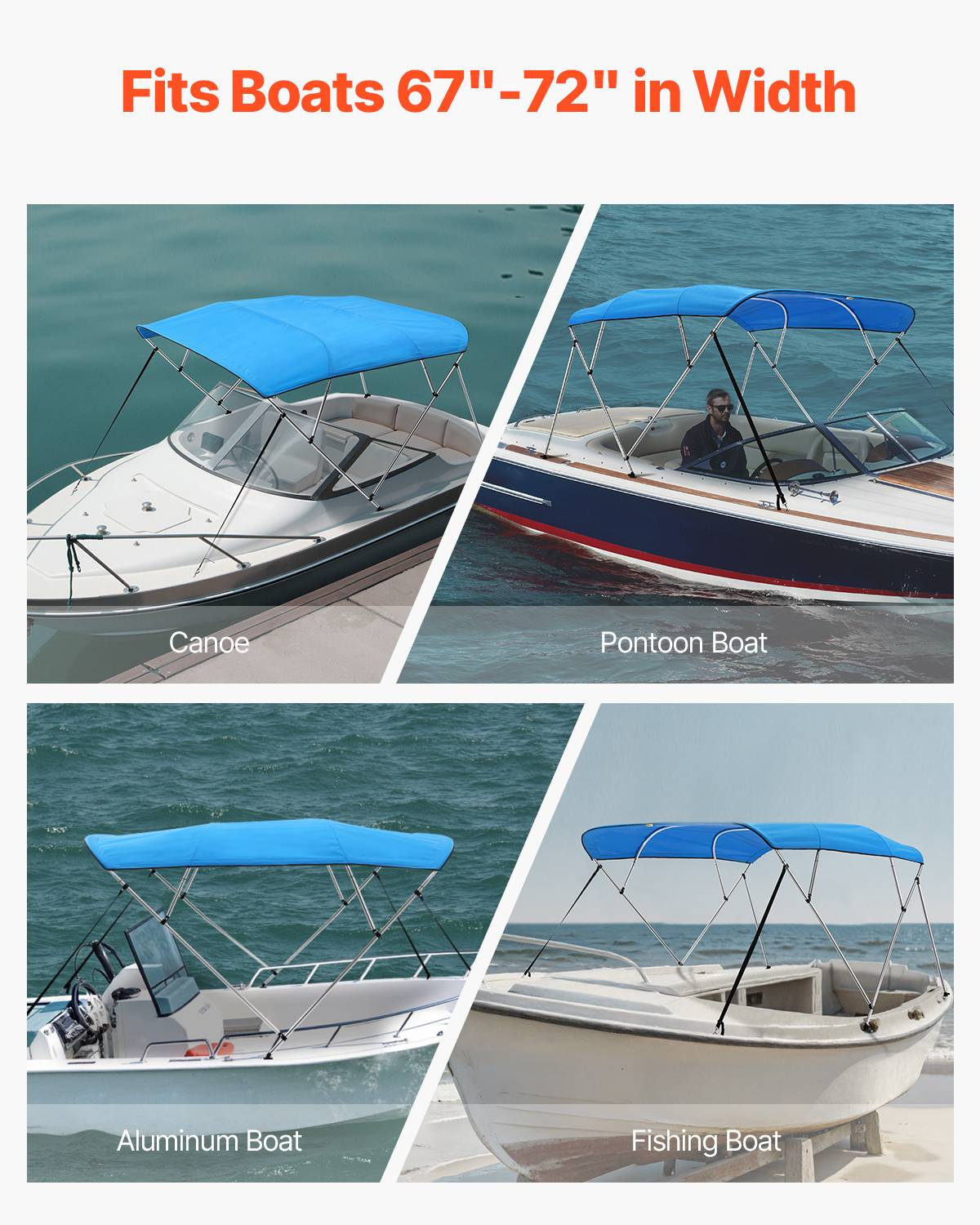 VEVOR Bimini bateau taud de soleil 4 arceaux 170-182 cm polyester Bleu Pacifique - Image 6