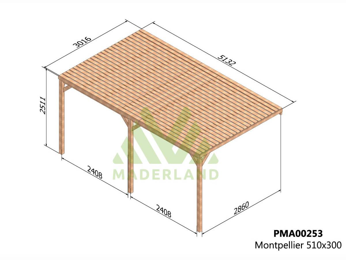 Pergola adossée en bois Montpellier 510 x 300 cm + 3 supports surélevés - Maderland - Image 3