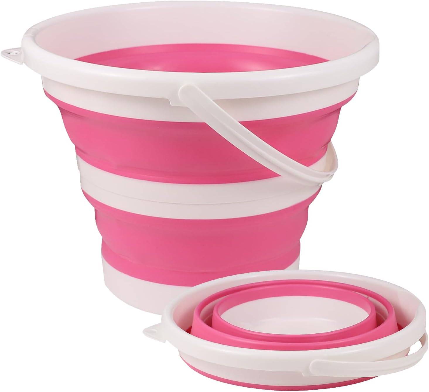 Seau pliable en silicone pour camping,seau en plastique, voyages, lavage de voiture et usage domestique (rose) (10 litres)-Lytech - Image 1