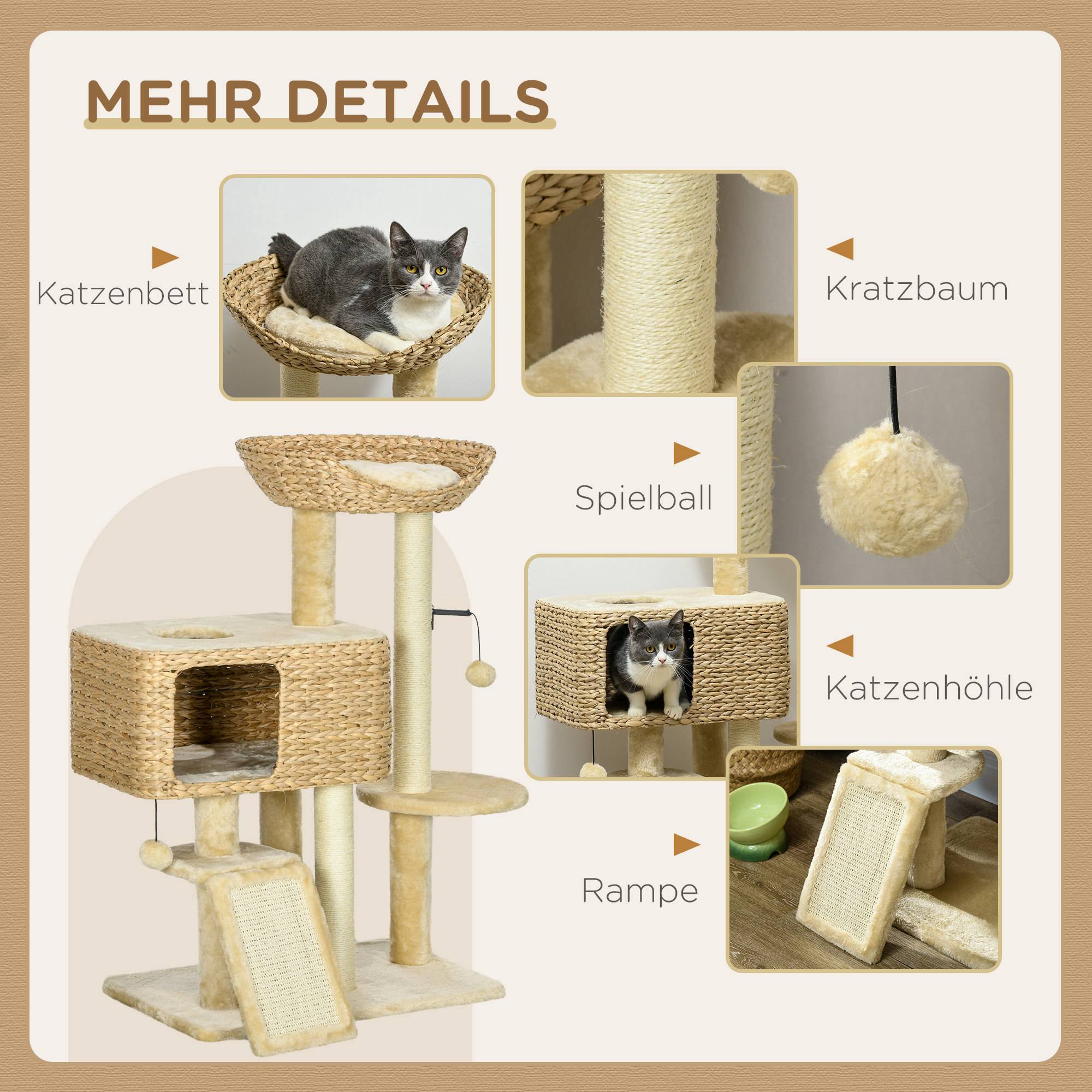 Arbre à chat sisal et peluche beige 60 x 40 x 98 cm - PANGIVO - Image 8