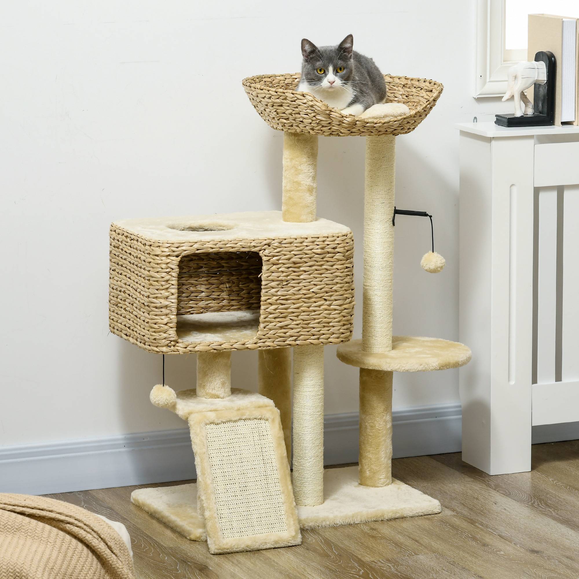 Arbre à chat sisal et peluche beige 60 x 40 x 98 cm - PANGIVO - Image 3