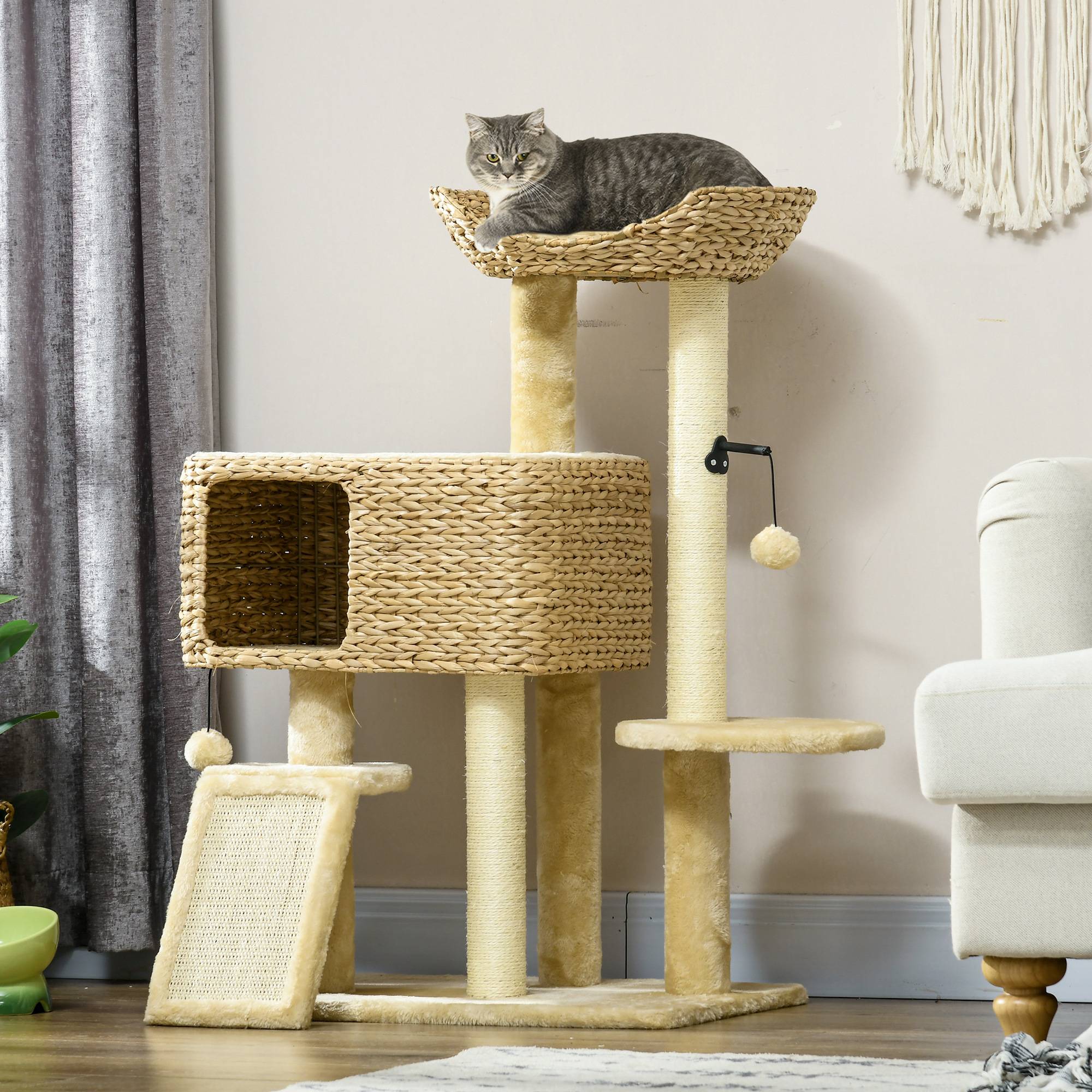 Arbre à chat sisal et peluche beige 60 x 40 x 98 cm - PANGIVO - Image 4
