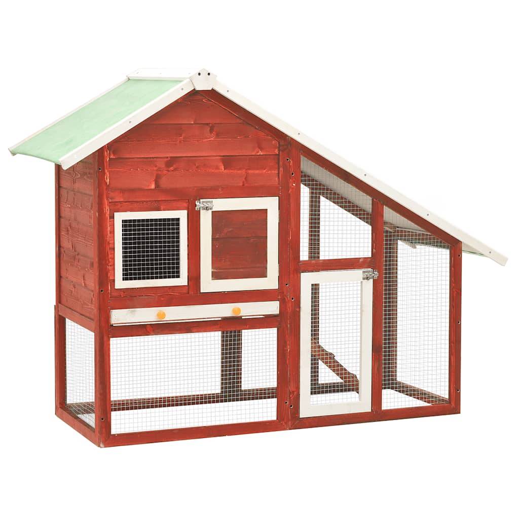 Clapier à lapins 2 niveaux bois de sapin avec enclos Rouge et Blanc – ComfortXL Outdoor Living - Image 5