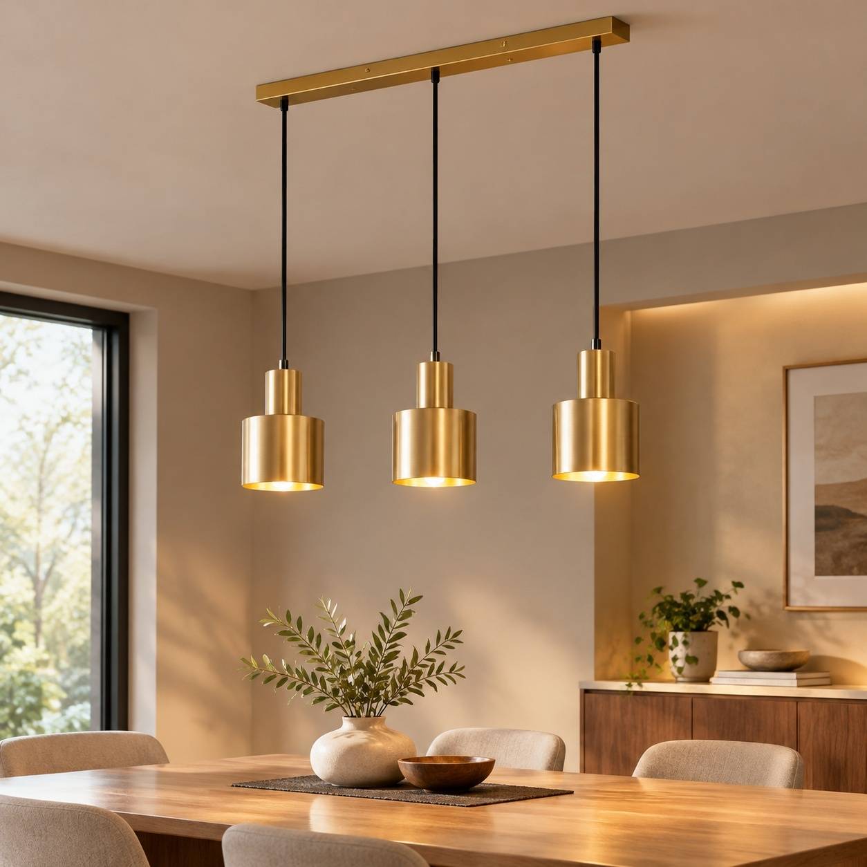 Lustre Moderne Métal Doré 3 Ampoules E27 Pendentif - Image 9
