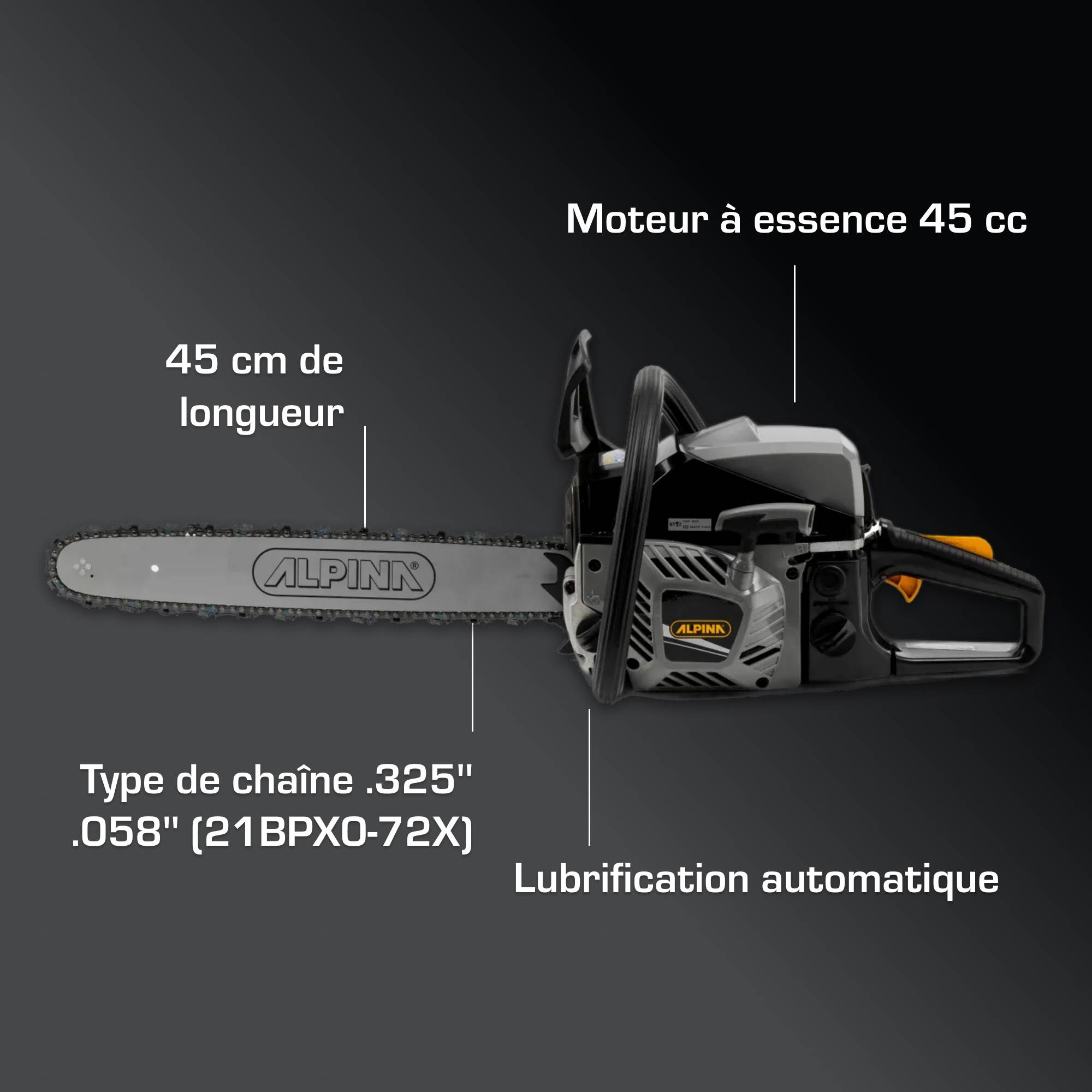 Alpina - Tronçonneuse ACS 46 (18"), Moteur à Essence 45cm³ (1,8kW), Guide-chaîne 45cm - ALPINA - Image 7