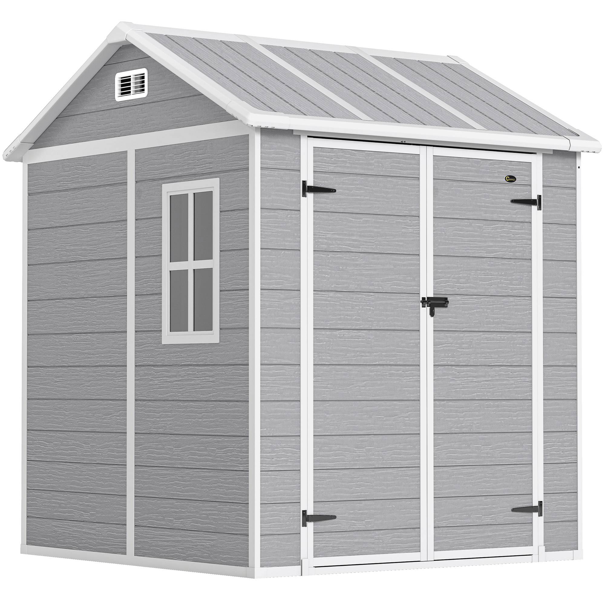 Abri de jardin en résine avec plancher, 2 portes verrouillables, fenêtre, 1,8 x 1,8 m, gris - Image 1