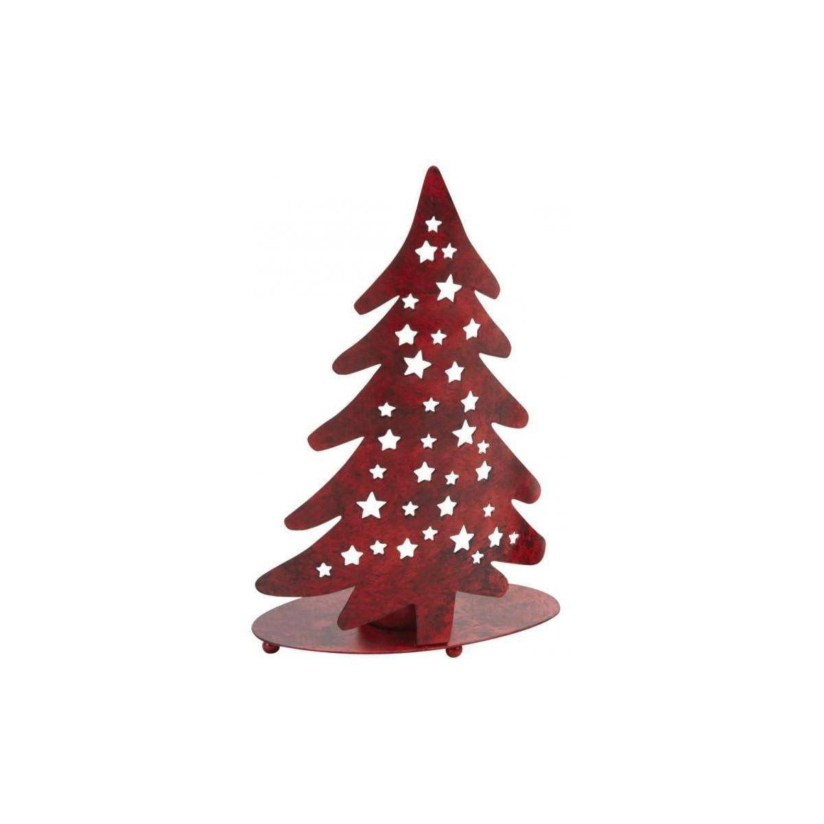 Aubry Gaspard - Photophore Sapin de Noël en métal rouge vieilli – Pour bougie chauffe-plat - Image 1