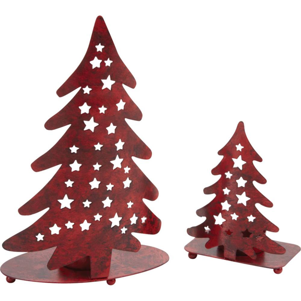 Aubry Gaspard - Photophore Sapin de Noël en métal rouge vieilli – Pour bougie chauffe-plat - Image 3