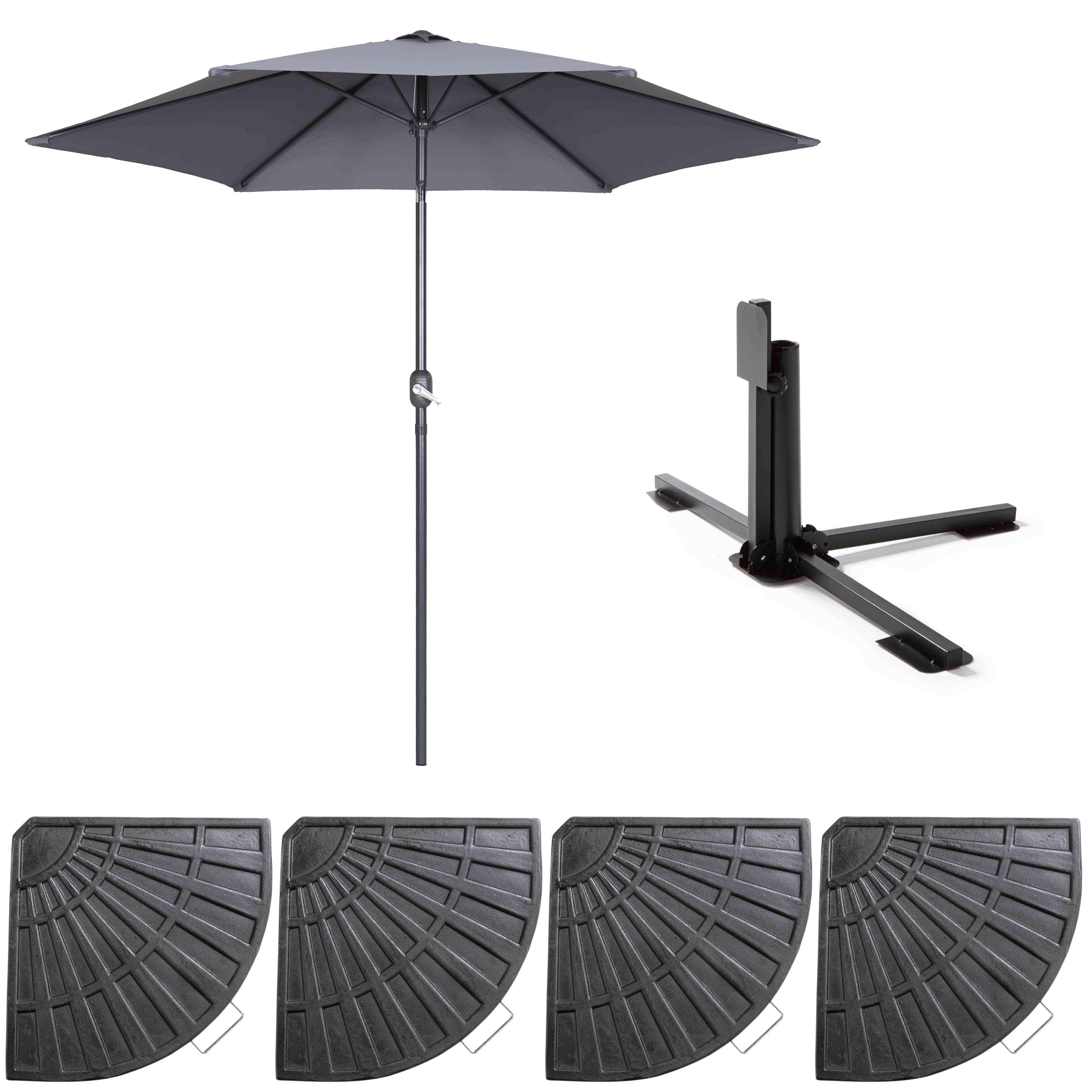 Oviala - Parasol droit inclinable 3m et 4 dalles lestées aluminium gris Matera - Oviala - Image 2