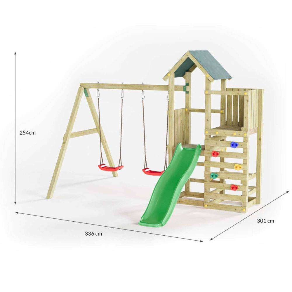 Fungoo - Structure de jeux en bois avec balançoires et toboggan Chester - Image 2