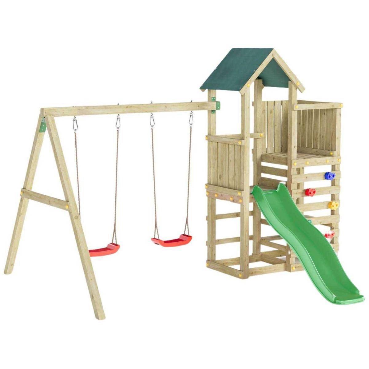 Fungoo - Structure de jeux en bois avec balançoires et toboggan Chester - Image 1