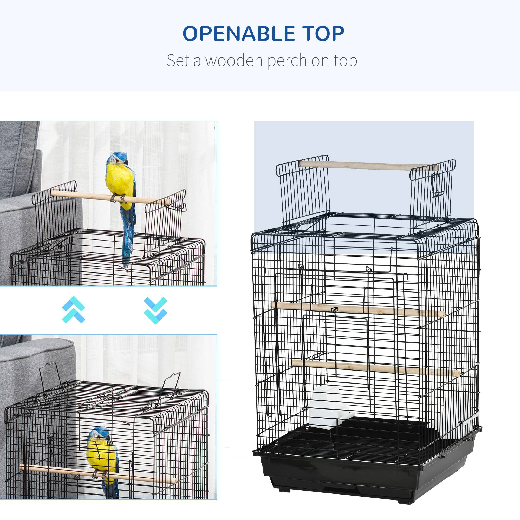 Cage pour oiseaux 40x40x59 cm avec plateau pliable, 2 perchoirs, 2 mangeoires et plateau amovible noir - Image 10