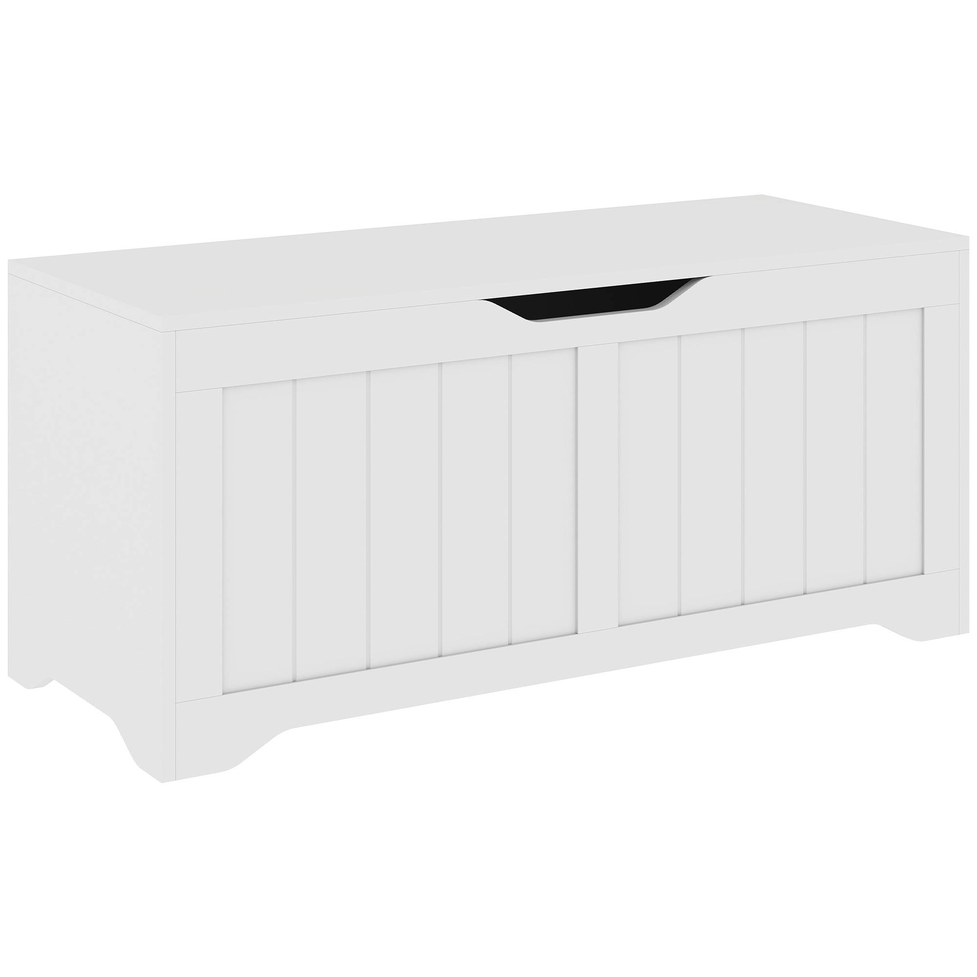Sans Marque - Coffre de Rangement 136 L, Banc Coffre avec 2 Charnières de Sécurité et Design Sans Poignée, 100 x 40 x 45 cm, Blanc - Image 2