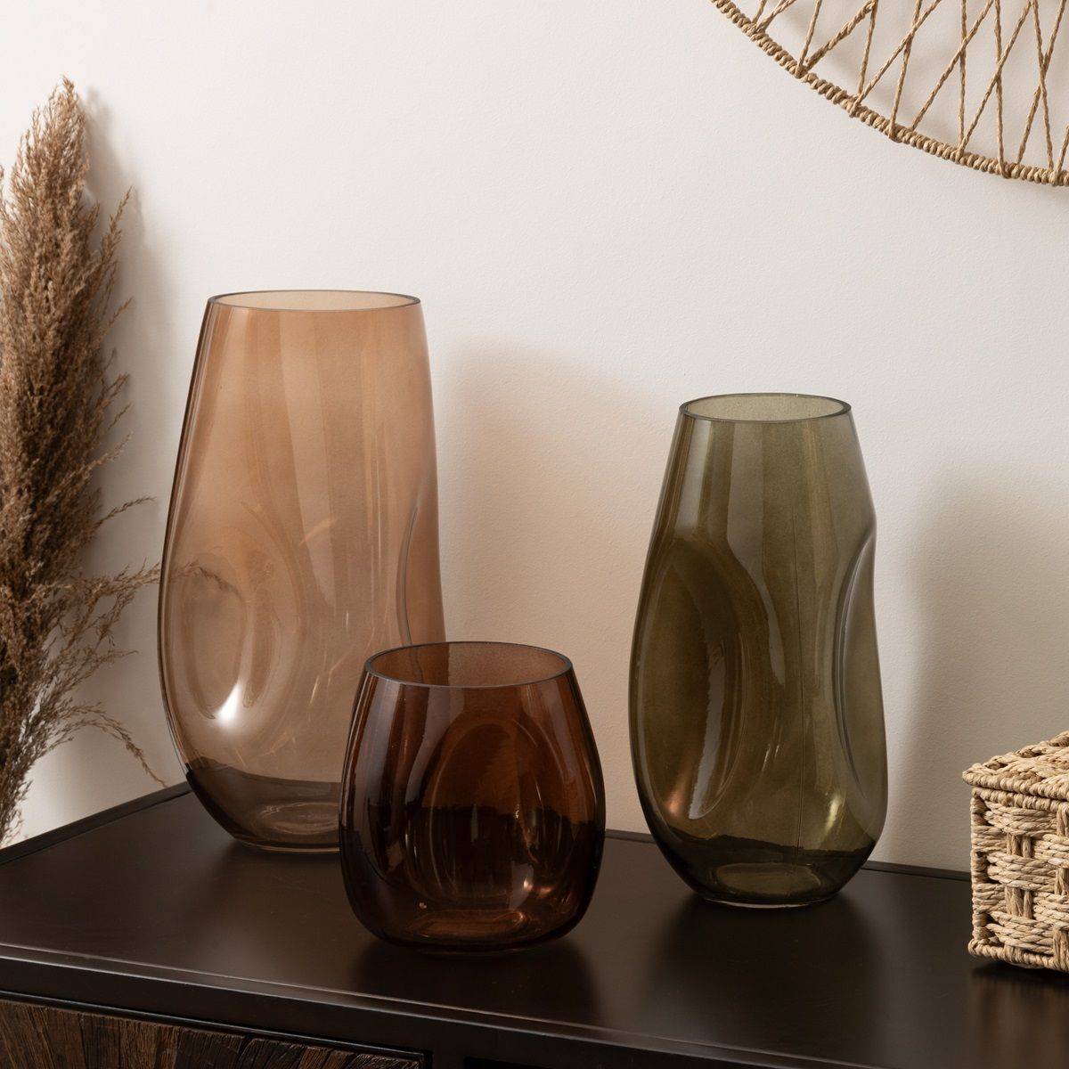 Atmosphera - Vase forme moderne en verre Beige H 33 cm - Image 2