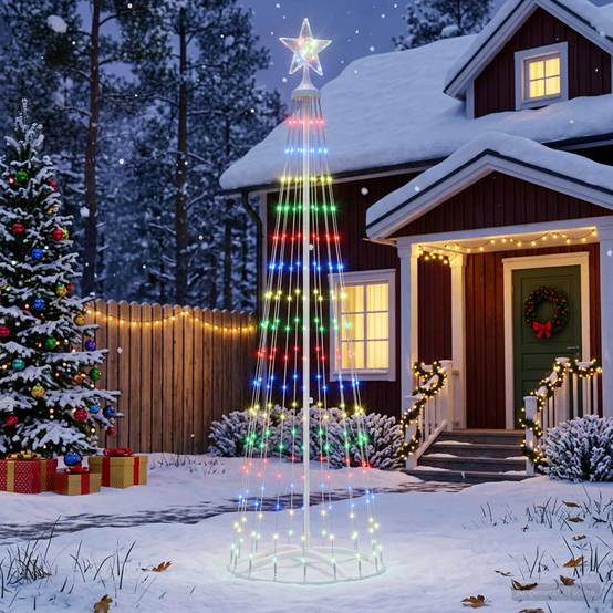 Vidaxl - Sapin cône lumineux LED 180 cm 250 LED Multicolore Acier Blanc vidaXL 42050801 - Image 1