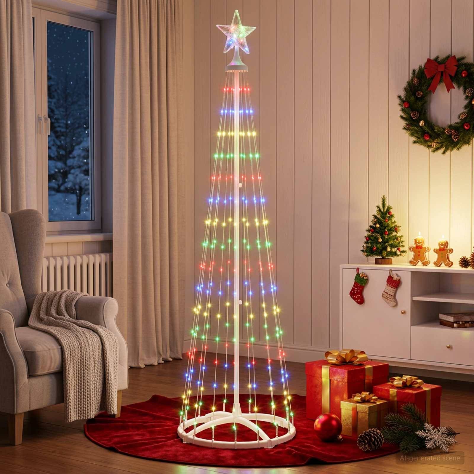 Vidaxl - Sapin cône lumineux LED 180 cm 250 LED Multicolore Acier Blanc vidaXL 42050801 - Image 4