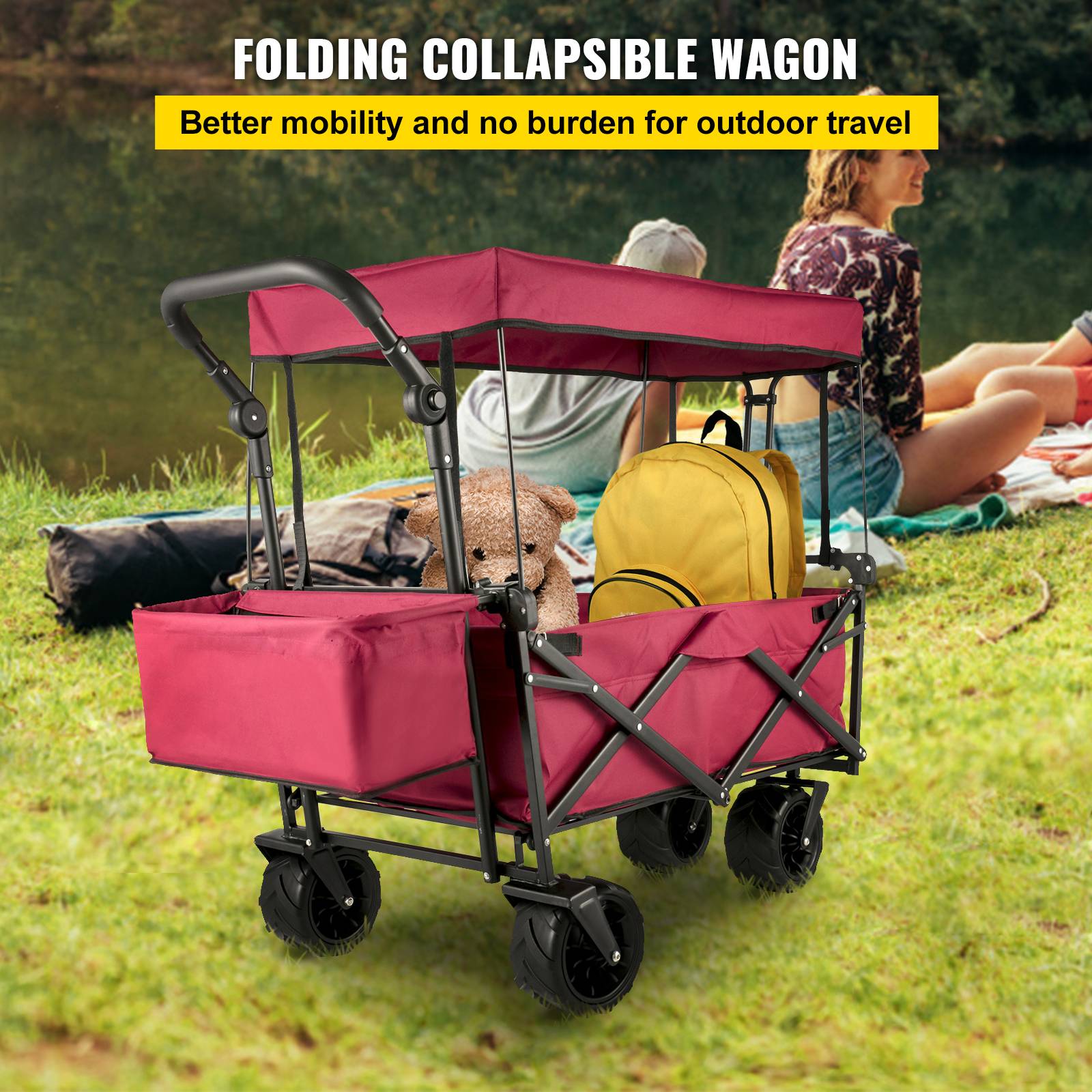 Chariot De Jardin Pliable VEVOR 4 Roues - Charge 100kg - Pour Plage, Courses - Bleu - Neuf