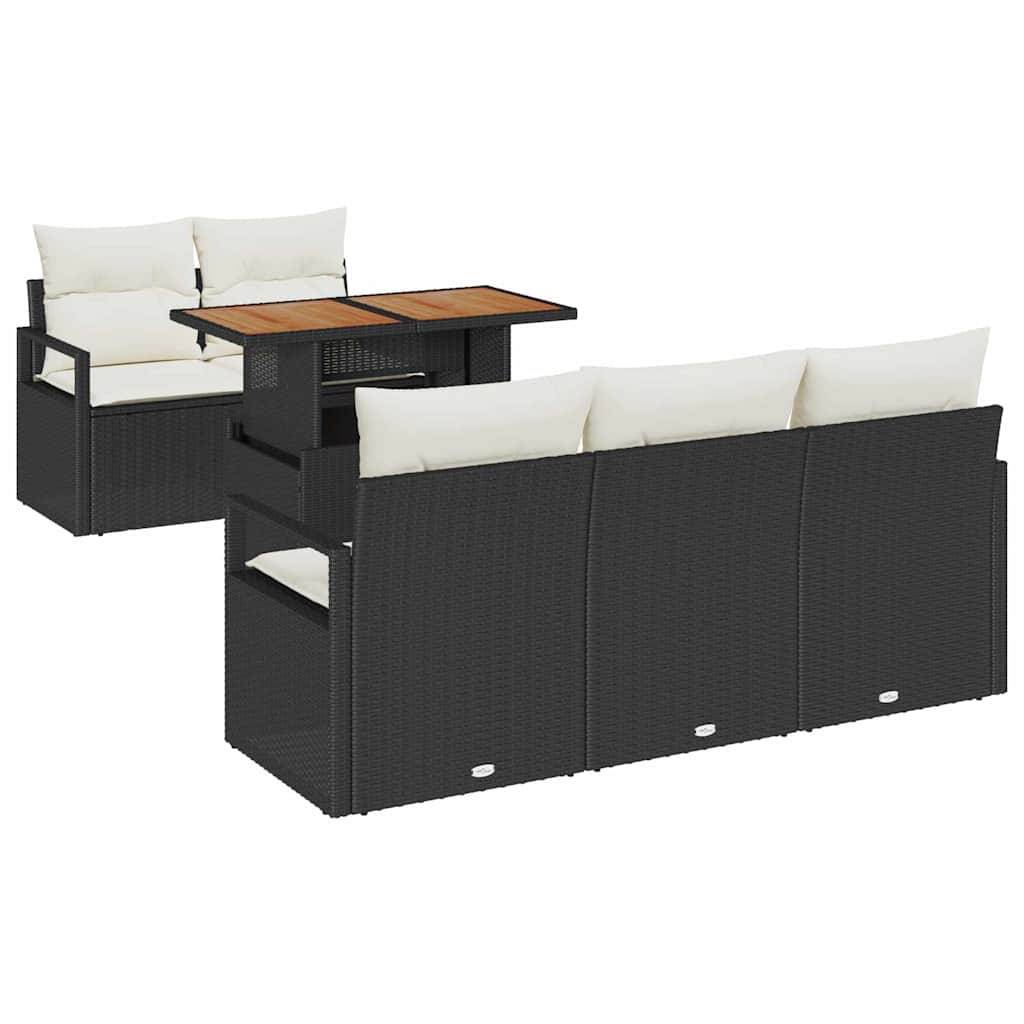 Salon de Jardin 6 Pièces Noir et Crème en Résine Tressée avec Canapés d'Angle et Rangement – ComfortXL Outdoor Living - Image 2