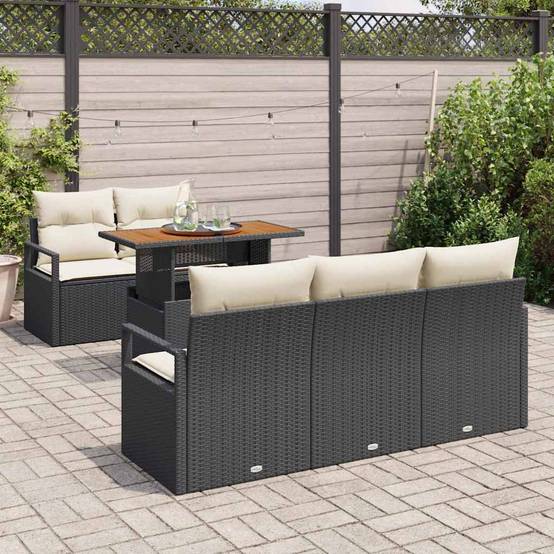 Salon de Jardin 6 Pièces Noir et Crème en Résine Tressée avec Canapés d'Angle et Rangement – ComfortXL Outdoor Living - Image 3