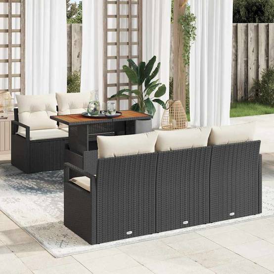 Salon de Jardin 6 Pièces Noir et Crème en Résine Tressée avec Canapés d'Angle et Rangement – ComfortXL Outdoor Living - Image 1