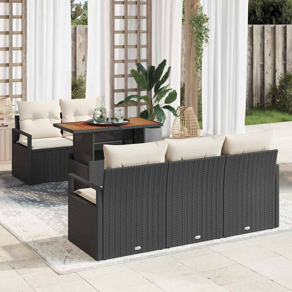 Salon de Jardin 6 Pièces Noir et Crème en Résine Tressée avec Canapés d'Angle et Rangement – ComfortXL Outdoor Living - Image 1