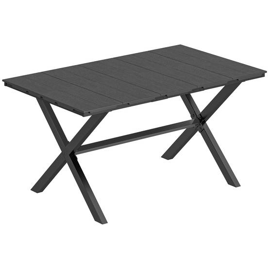 Outsunny - Table de jardin rectangulaire design 4-6 pers. piètement croisé plateau effet bois noir - Image 1