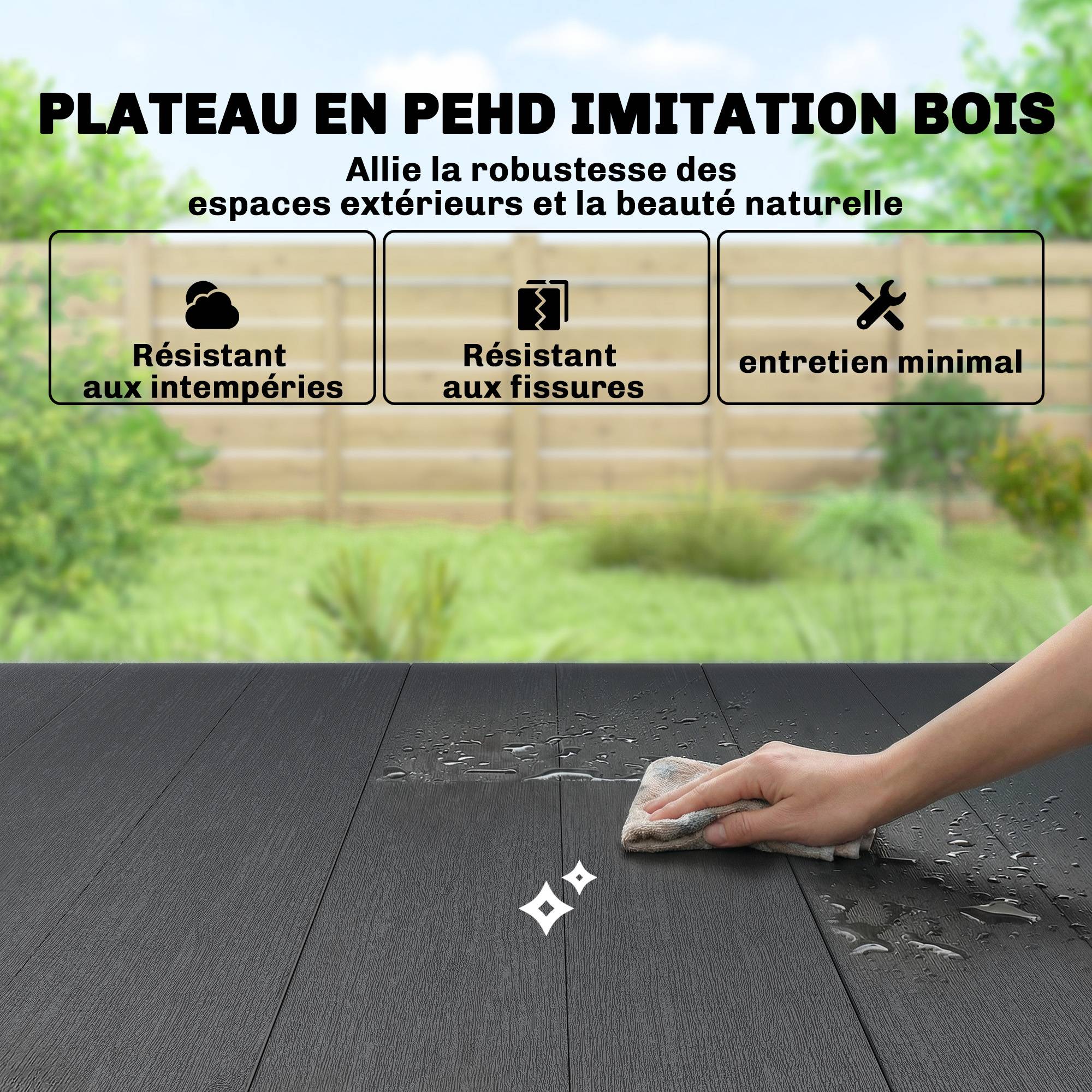Outsunny - Table de jardin rectangulaire design 4-6 pers. piètement croisé plateau effet bois noir - Image 8