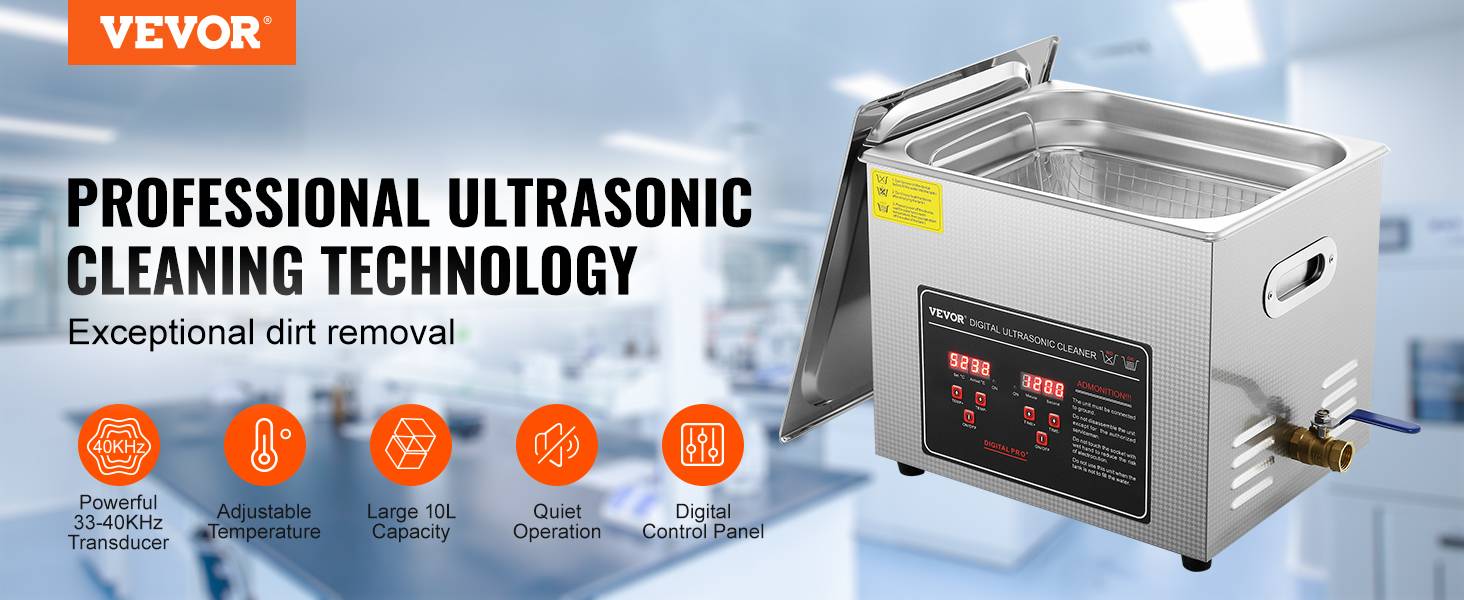 VEVOR Nettoyeur ultrasons 10L avec chauffage et minuterie, temps réglable 0-30 min, numérique LED. - Image 9