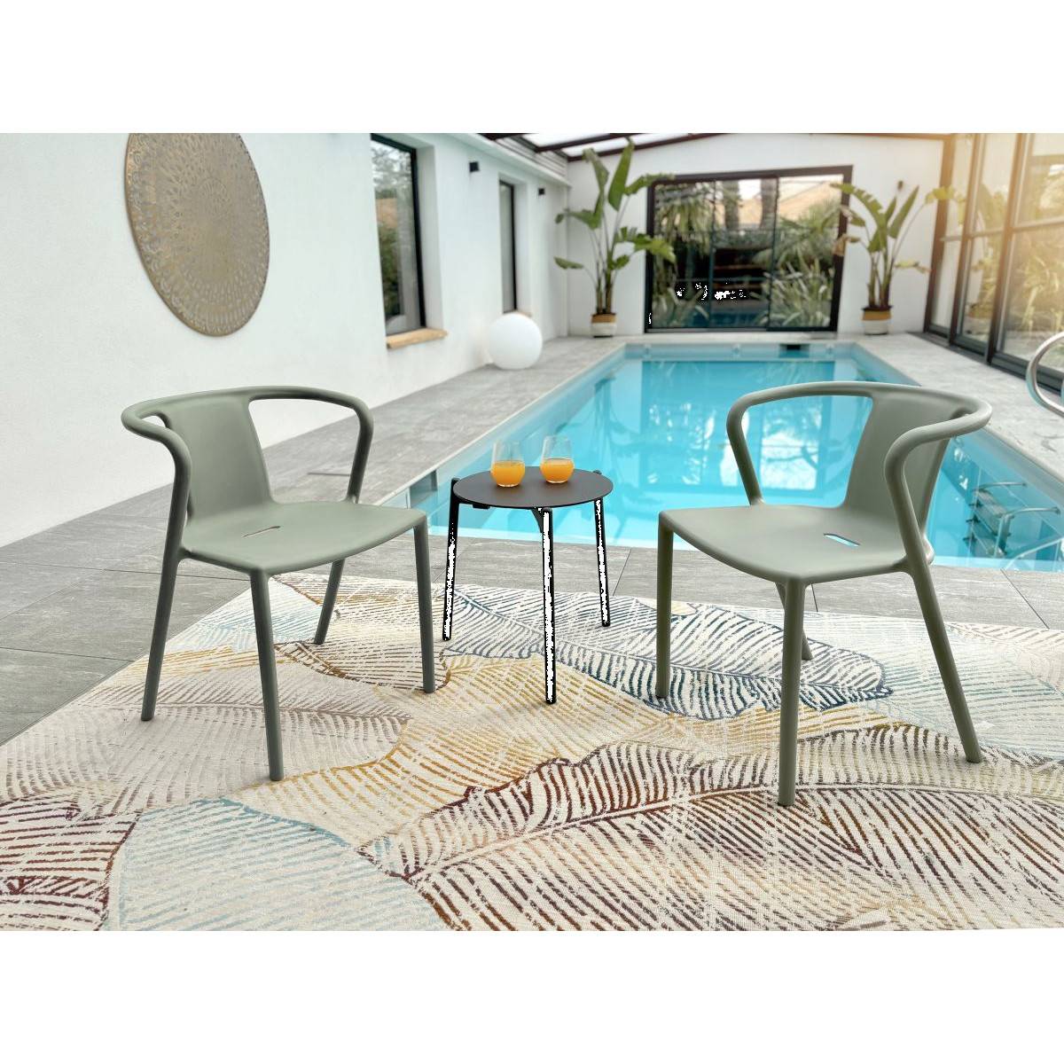 Fauteuil de jardin empilable en Polypropylène - Vert olive - DIEGO - Image 8