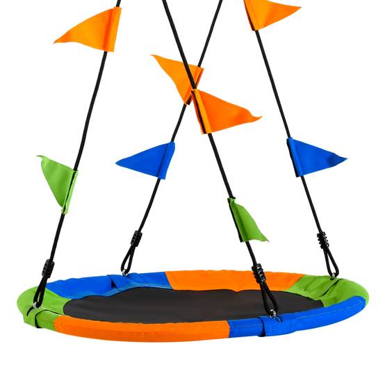 Balançoire ronde nid enfants dès 3 ans jardin extérieur intérieur chambre multicolore Φ100 x hauteur 120-180 cm - Image 2