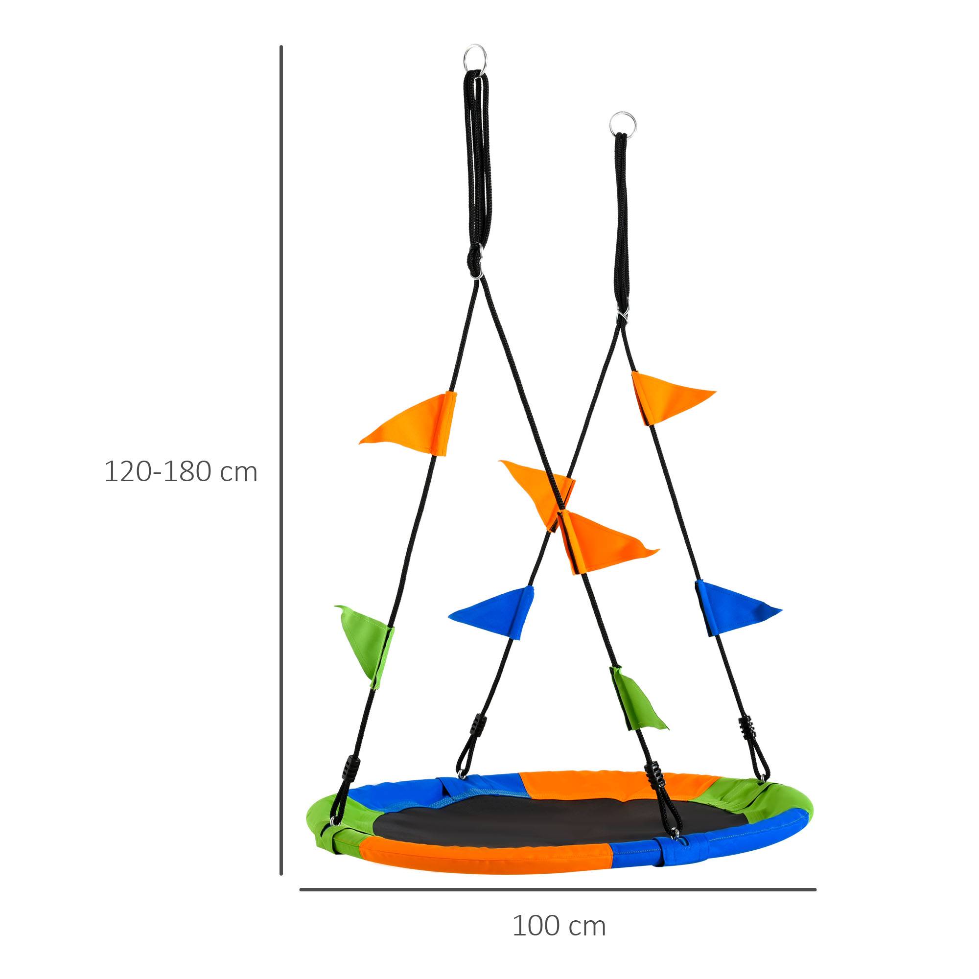 Balançoire ronde nid enfants dès 3 ans jardin extérieur intérieur chambre multicolore Φ100 x hauteur 120-180 cm - Image 5