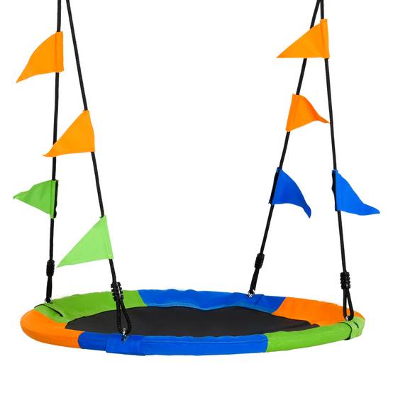 Balançoire ronde nid enfants dès 3 ans jardin extérieur intérieur chambre multicolore Φ100 x hauteur 120-180 cm - Image 1
