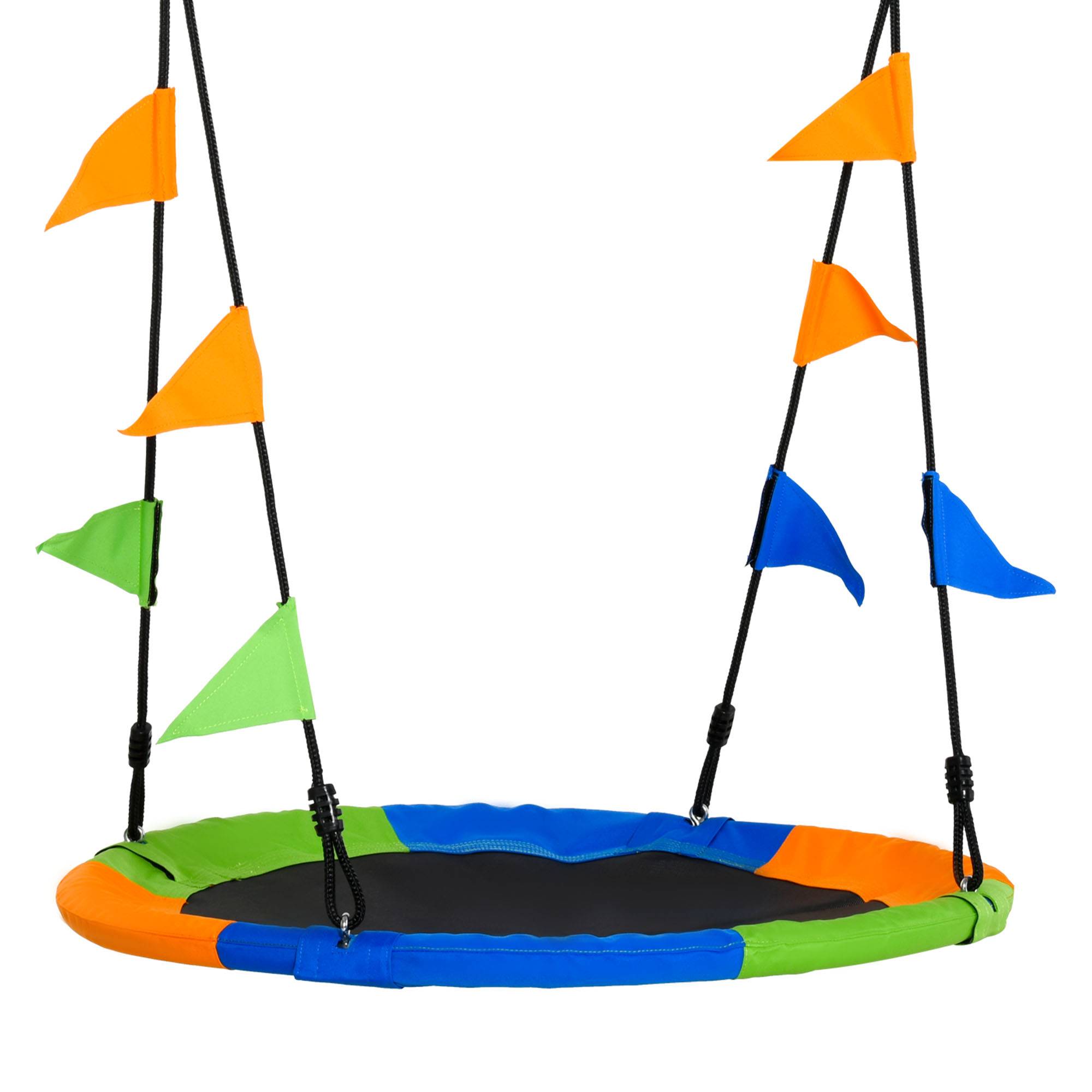 Balançoire ronde nid enfants dès 3 ans jardin extérieur intérieur chambre multicolore Φ100 x hauteur 120-180 cm - Image 1