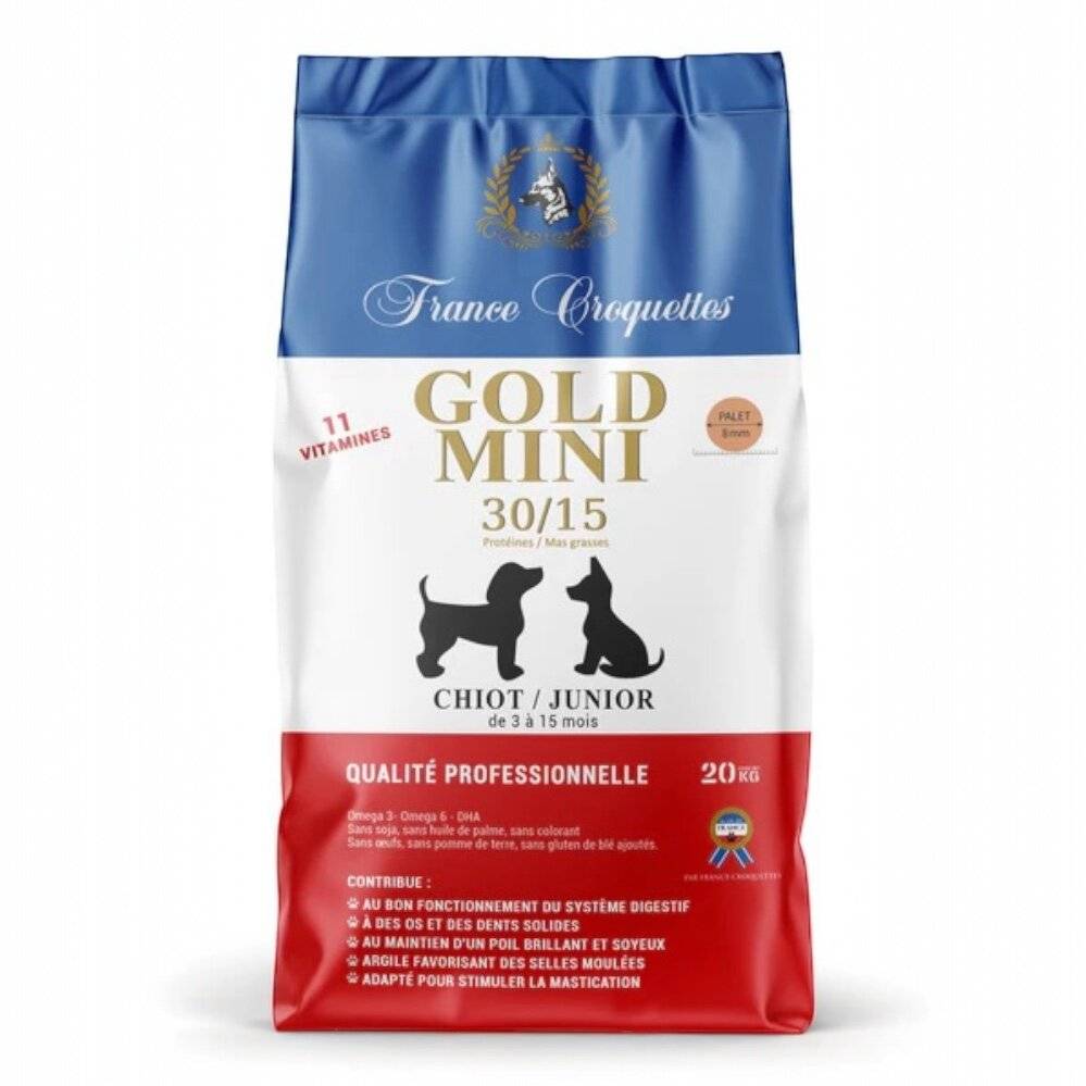 france croquette pour chiot gold mini chiot junior 30/15 – 20kg – petites à moyennes races - chiot 3 à 15 mois – haute finition