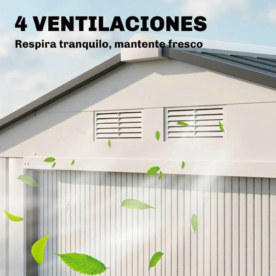 Abri de jardin 213 x 130 x 185 cm, abri de rangement extérieur en métal blanc - Image 10