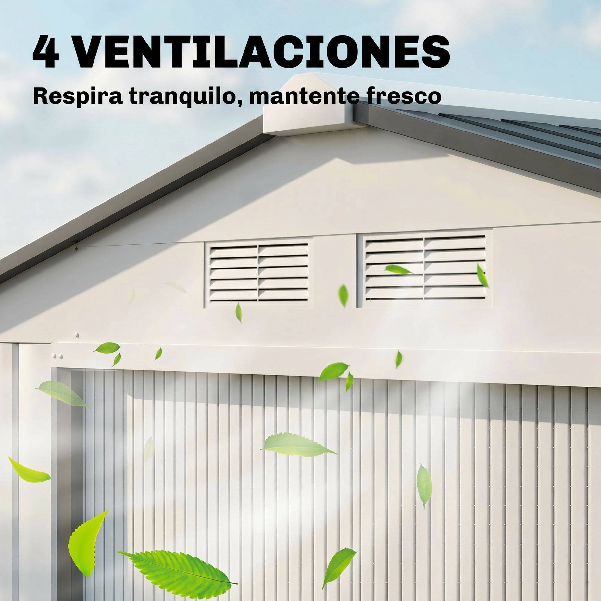 Abri de jardin 213 x 130 x 185 cm, abri de rangement extérieur en métal blanc - Image 10