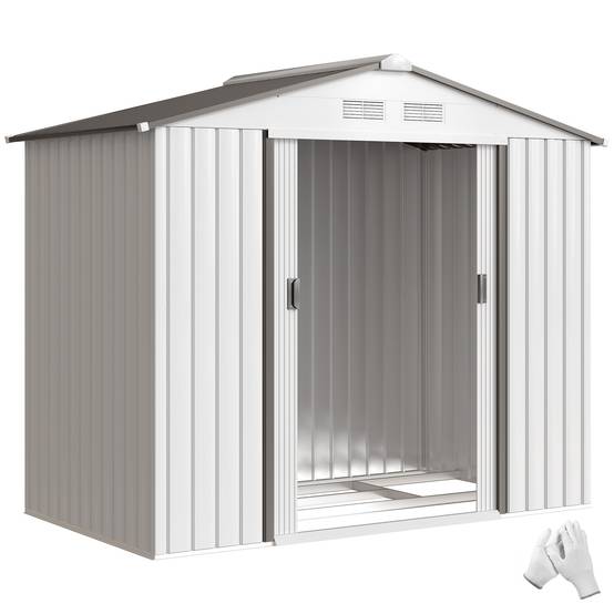 Abri de jardin 213 x 130 x 185 cm, abri de rangement extérieur en métal blanc - Image 1