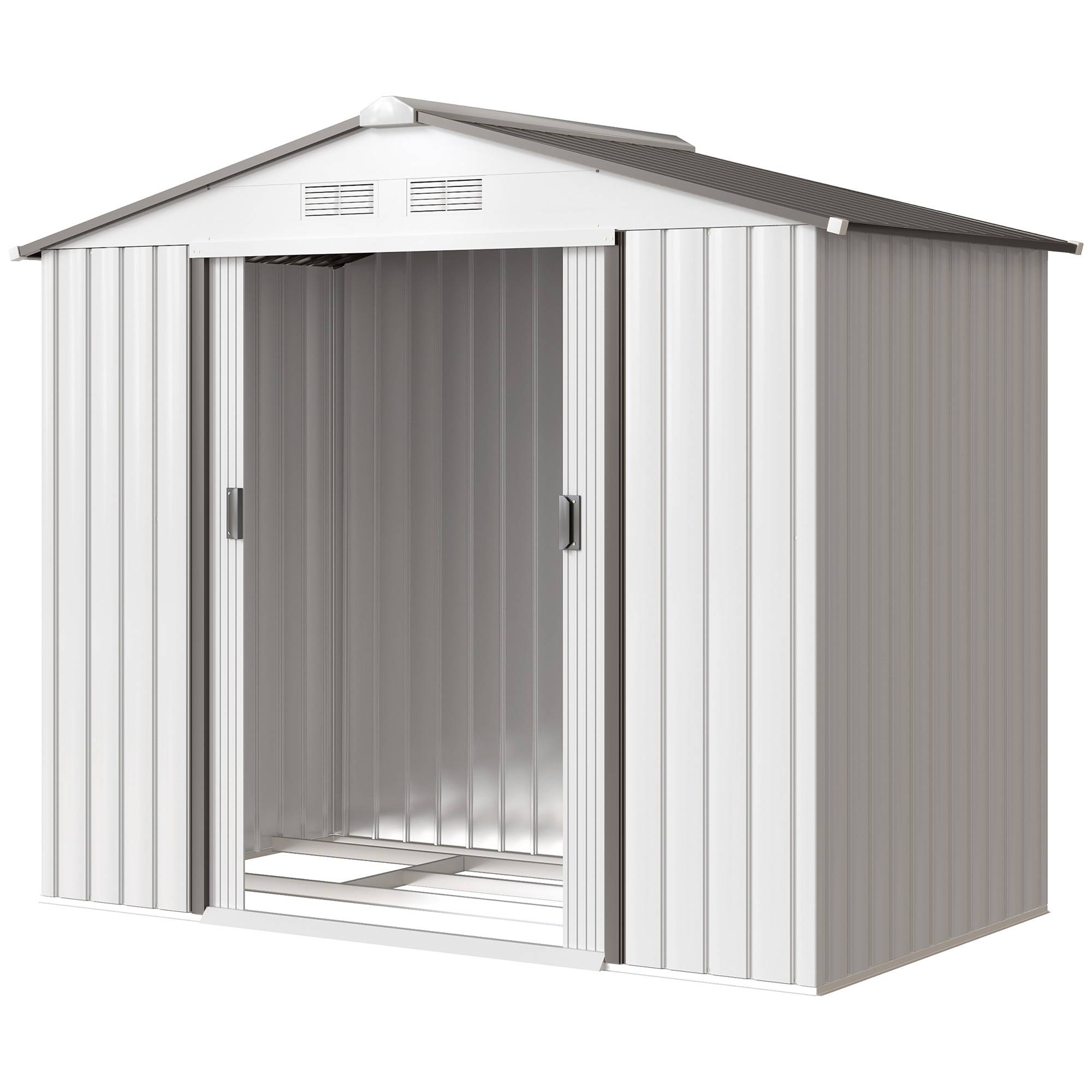 Abri de jardin 213 x 130 x 185 cm, abri de rangement extérieur en métal blanc - Image 2