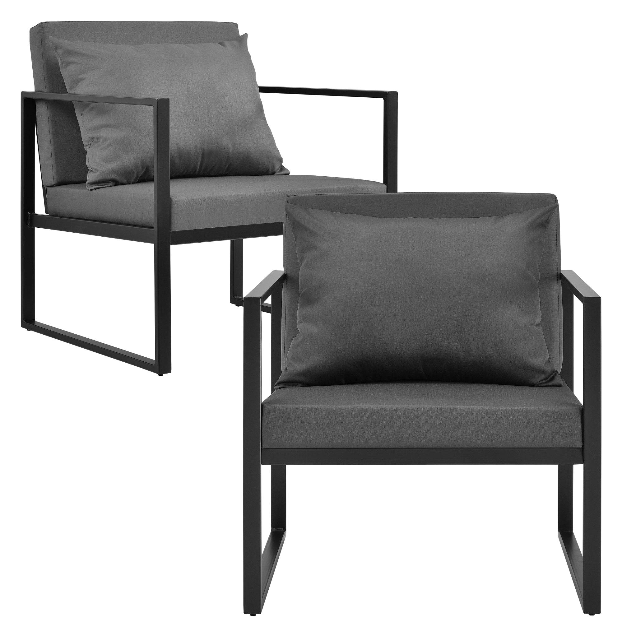 Helloshop26 - Salon de jardin ensemble de jardin table basse avec canapé et chaises extérieures métal verre polyester noir - Image 2