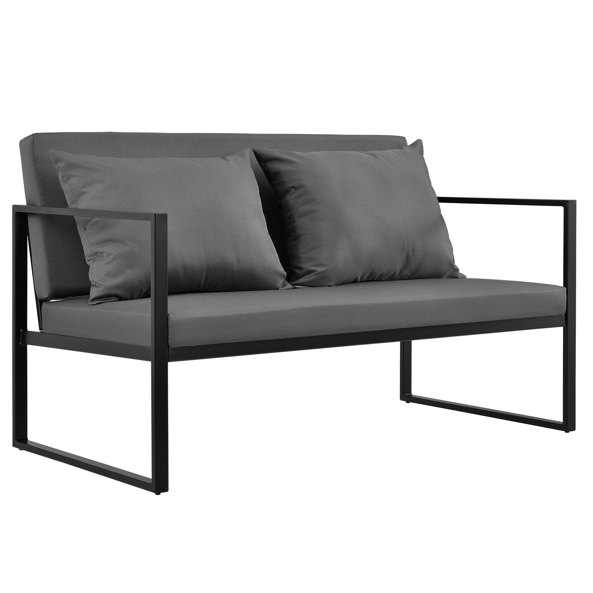 Helloshop26 - Salon de jardin ensemble de jardin table basse avec canapé et chaises extérieures métal verre polyester noir - Image 4