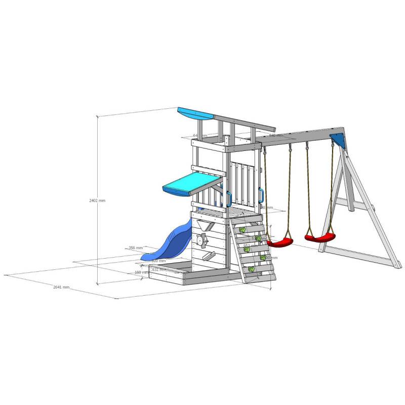 Abracadaprout - Aire de jeux extérieure bois thermo-traité Sagaz avec balançoires et toboggan bleu Abracadaprout - Image 6