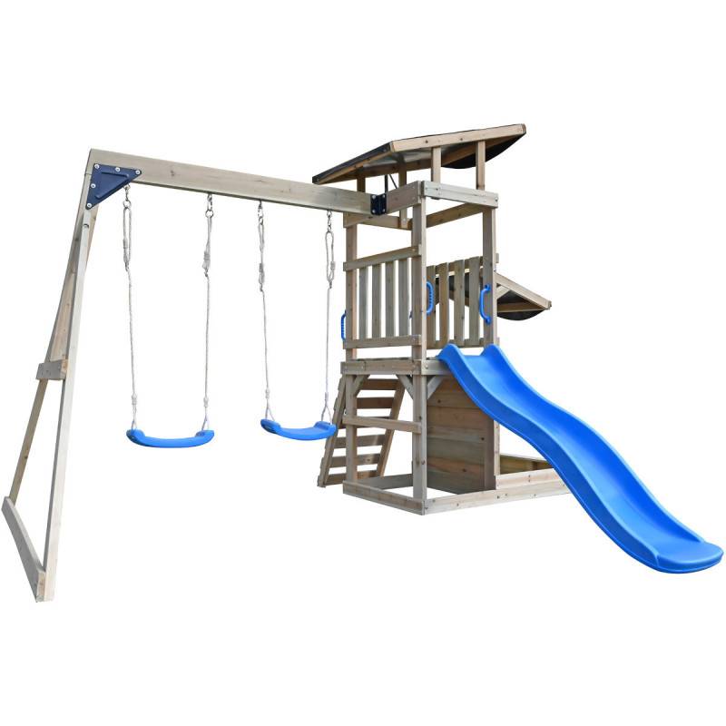 Abracadaprout - Aire de jeux extérieure bois thermo-traité Sagaz avec balançoires et toboggan bleu Abracadaprout - Image 5
