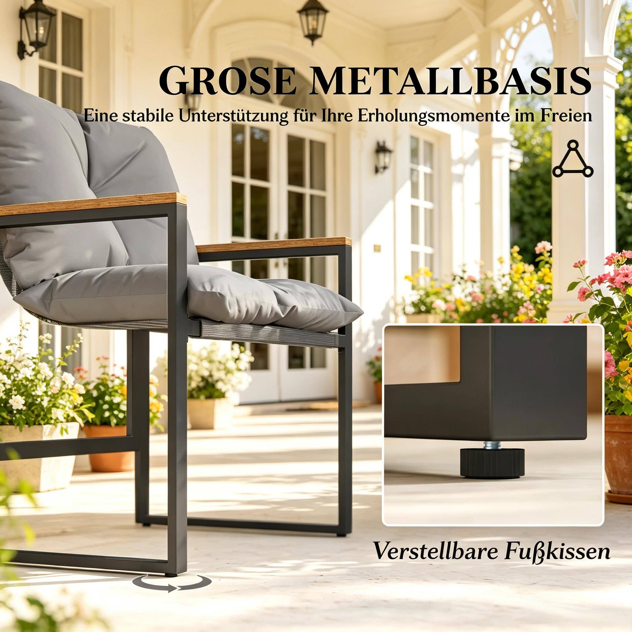 2 fauteuils + table verre – style moderne, solide, prêt pour le jardin - Image 7