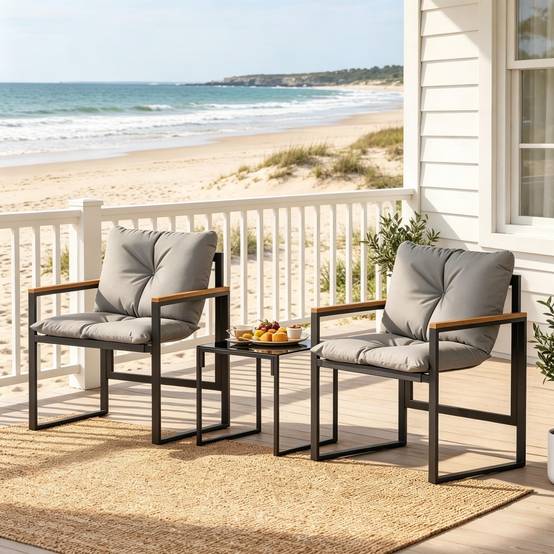 2 fauteuils + table verre – style moderne, solide, prêt pour le jardin - Image 4
