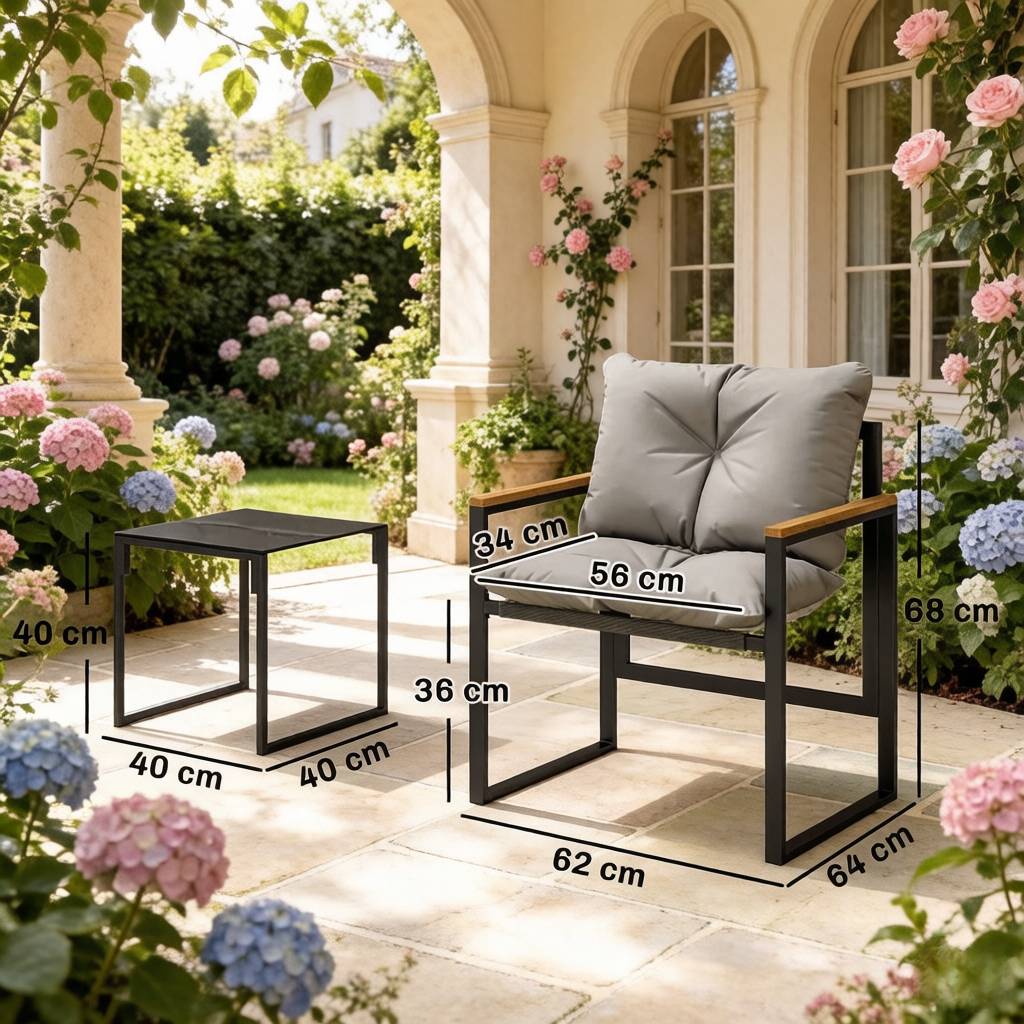 2 fauteuils + table verre – style moderne, solide, prêt pour le jardin - Image 2