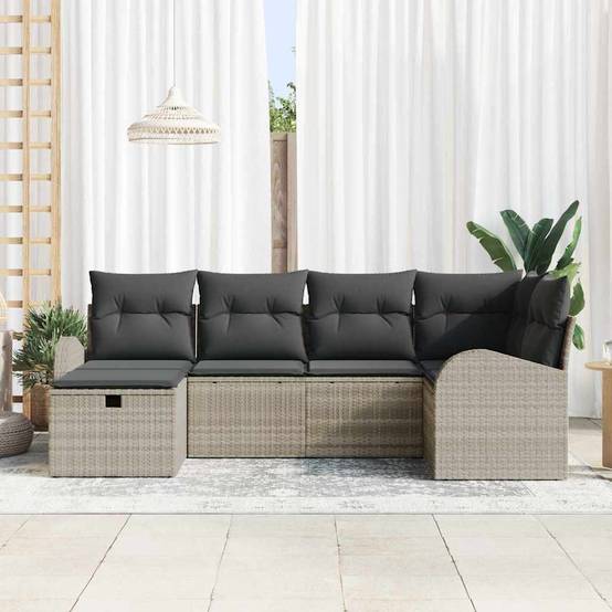 Canapé Modulable 6 pcs Poly Rotin Gris Clair avec Grands Canapés et Rangement pour Jardin Spacieux – ComfortXL Outdoor Living - Image 3