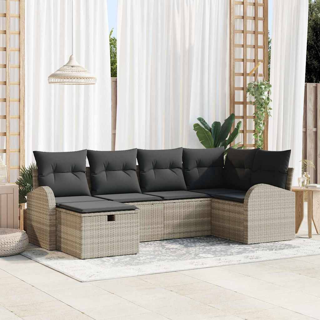 Canapé Modulable 6 pcs Poly Rotin Gris Clair avec Grands Canapés et Rangement pour Jardin Spacieux – ComfortXL Outdoor Living - Image 1