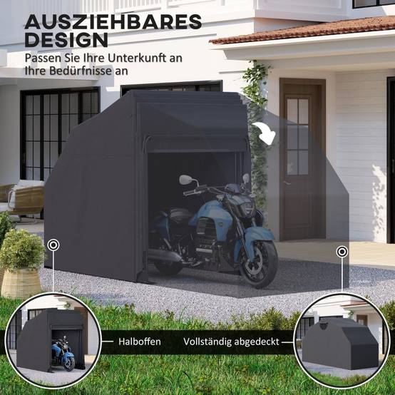 Abri moto pliable Tissu Oxford 600D extérieur imperméable et anti-UV 345x135x191cm Noir - ComfortXL Outdoor Living - Image 7